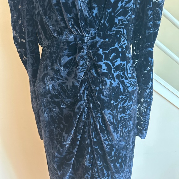 NWT RONNY KOBO Astrid Blue Velvet Burnout Plunge Neck Long Sleeve Midi Dress Lge - Picture 8 of 17